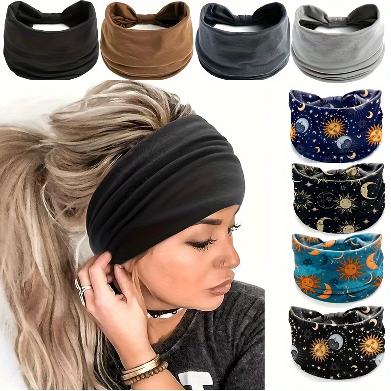 

8pcs/set Christmas Gifts Knotted Headbands Non Turban -4pcs /sun Pattern & 4pcs Knotting- Accessories For Women