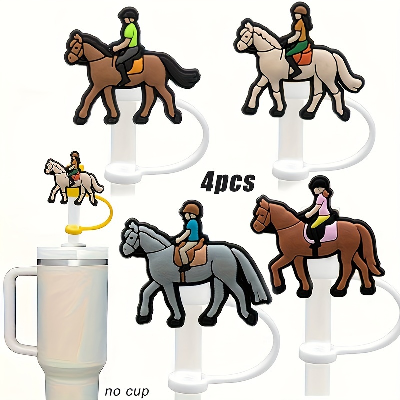 

4pcs Vibrant Riding Straw Covers, Reusable & Dust-proof Pvc Caps, Fits 6-8mm Straws - Ideal Gift For Equestrian Enthusiasts