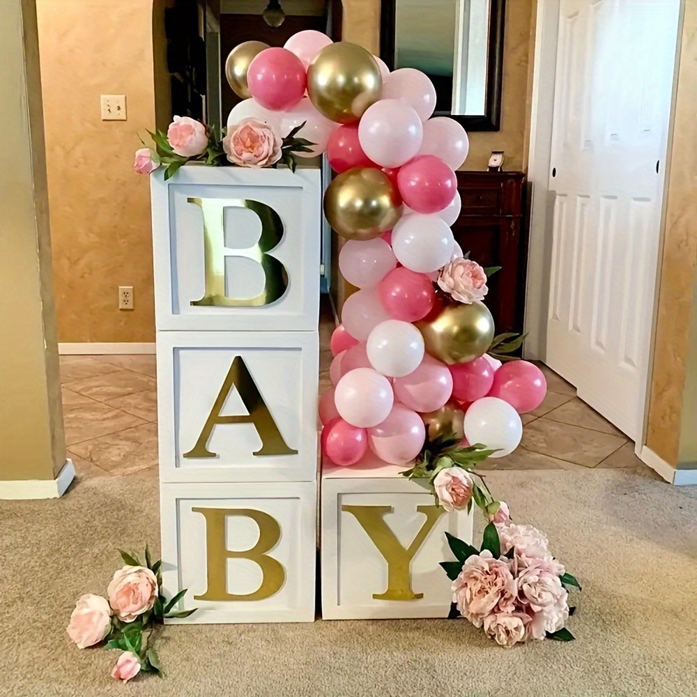 

Set, Baby Shower Box Party Decoration - White Balloon Box With Golden Letters, Baby Shower Box For Background Wall Decor, Boys And Girls First Birthday Party Decoration