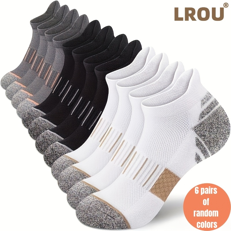 TEMU Random 6 Pairs Of Men's And Women's Spring And Summer Basketball Sports Socks, Stylish Black, White, And Gray Breathable Sweat-absorbing Running