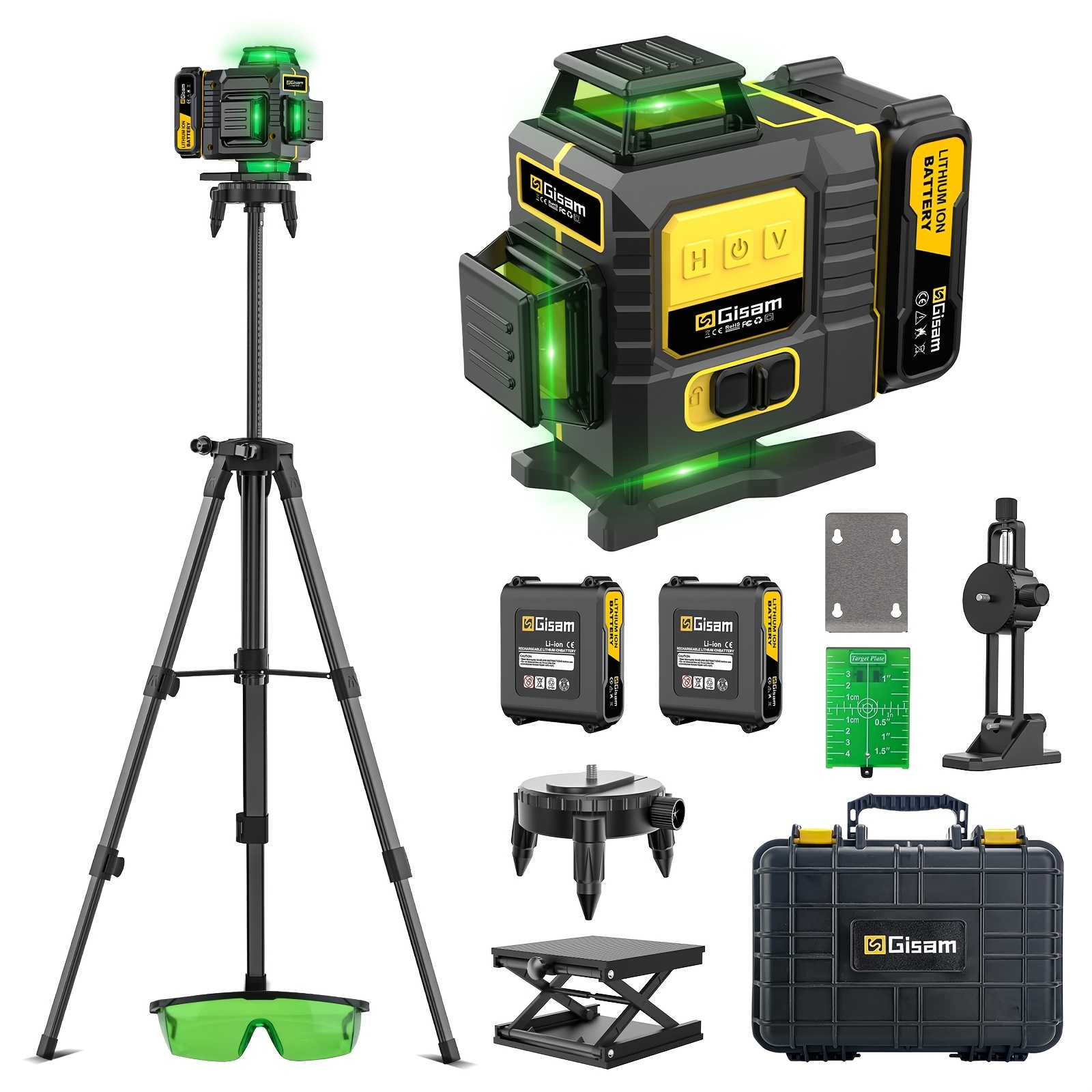 TEMU Niveau Laser 4D à 16 , Laser Auto-Autonivelant à , avec 2 Batteries 4800mAh, Plateforme, Support Magnétique, Boîte de Transport, Convient pour