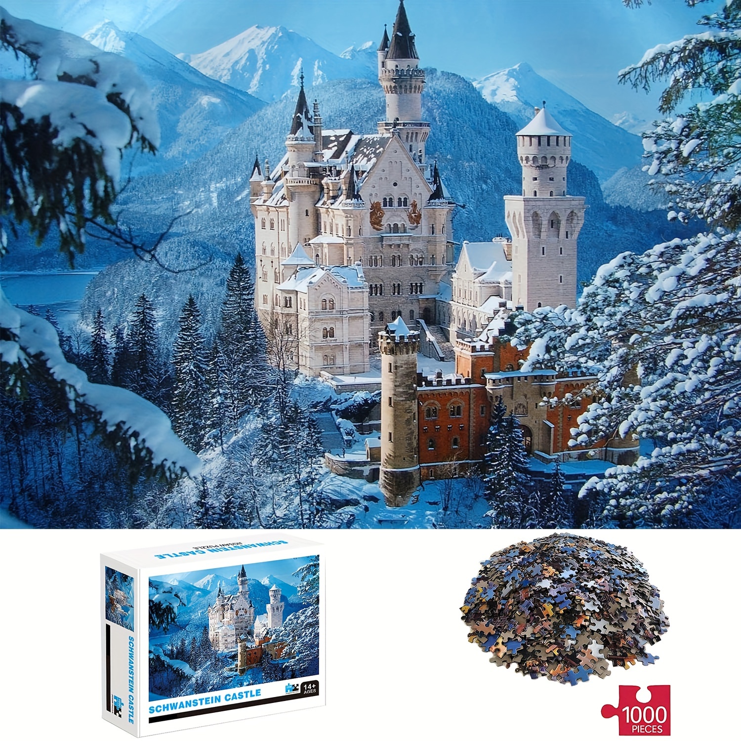 

1000pcs Swan Stone Castle Puzzles, Thick And Durable Seamless Jigsaw Puzzles For Adults Premium Quality Fun Family Challenging Puzzles For Birthday,christmas,halloween,thanksgiving,easter