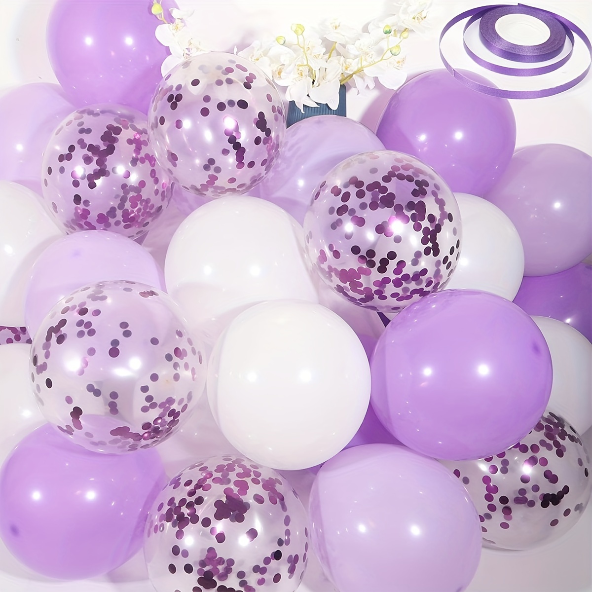 

50pcs Purple Confetti Latex Balloons, Wedding Decor, Birthday Party Decor, Anniversary Decor, Graduation Decor, Holiday Decor, Mother's Day Decor, Indoor Outdoor Decor, Home Decor, Room Decor