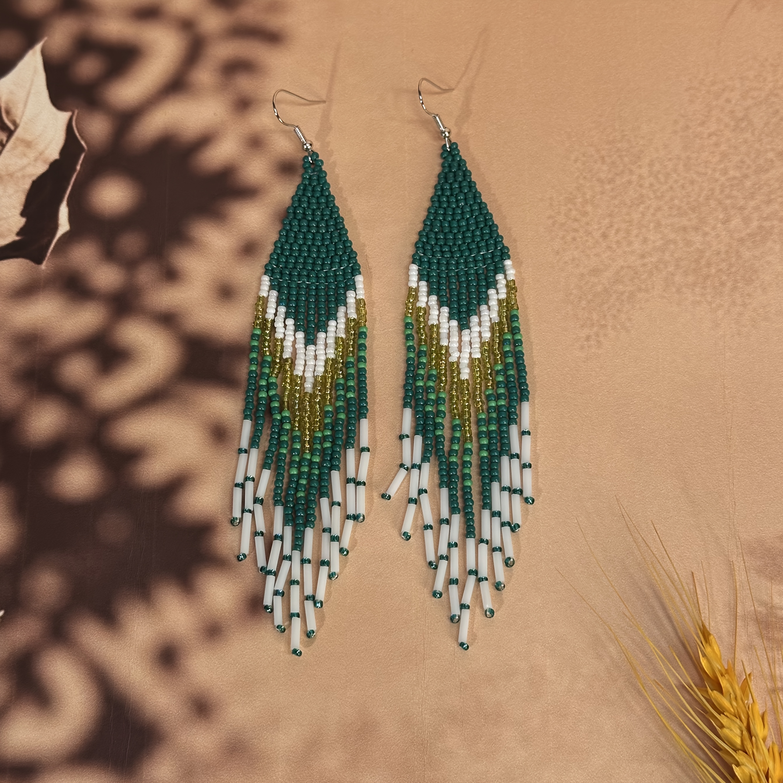 Women's Handmade Beaded Tassel Earrings in American Style
