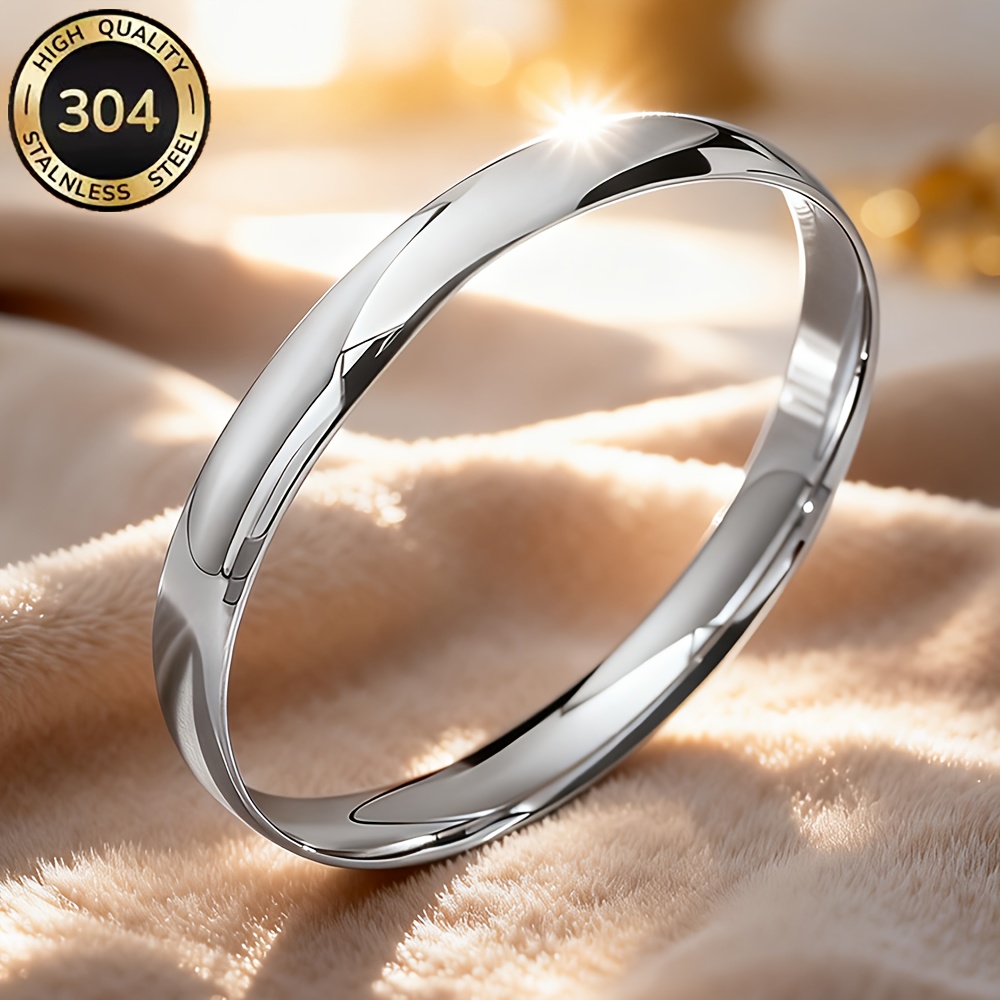 TEMU [birthdays Gift Jewelry] Hypoallergenic 304 Stainless Steel Women's Bracelet | Polished Minimalist Cuff For Daily Wear & Parties | Durable