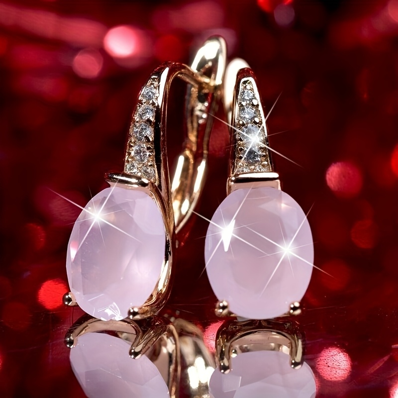 Pink Opal Earrings with Sparkling Accents 14K Golden Plated