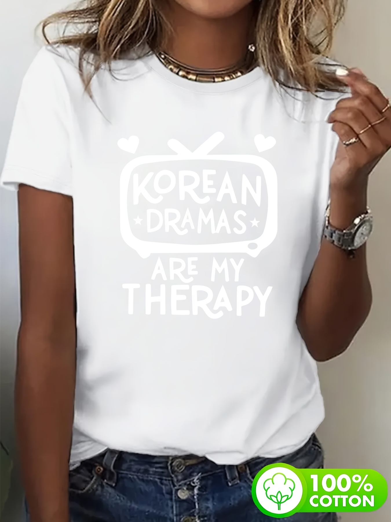 품목 사진 100% 티셔츠 korean dramas are my  와 텔레비전 패턴 레터 프린트 코드로 프린트