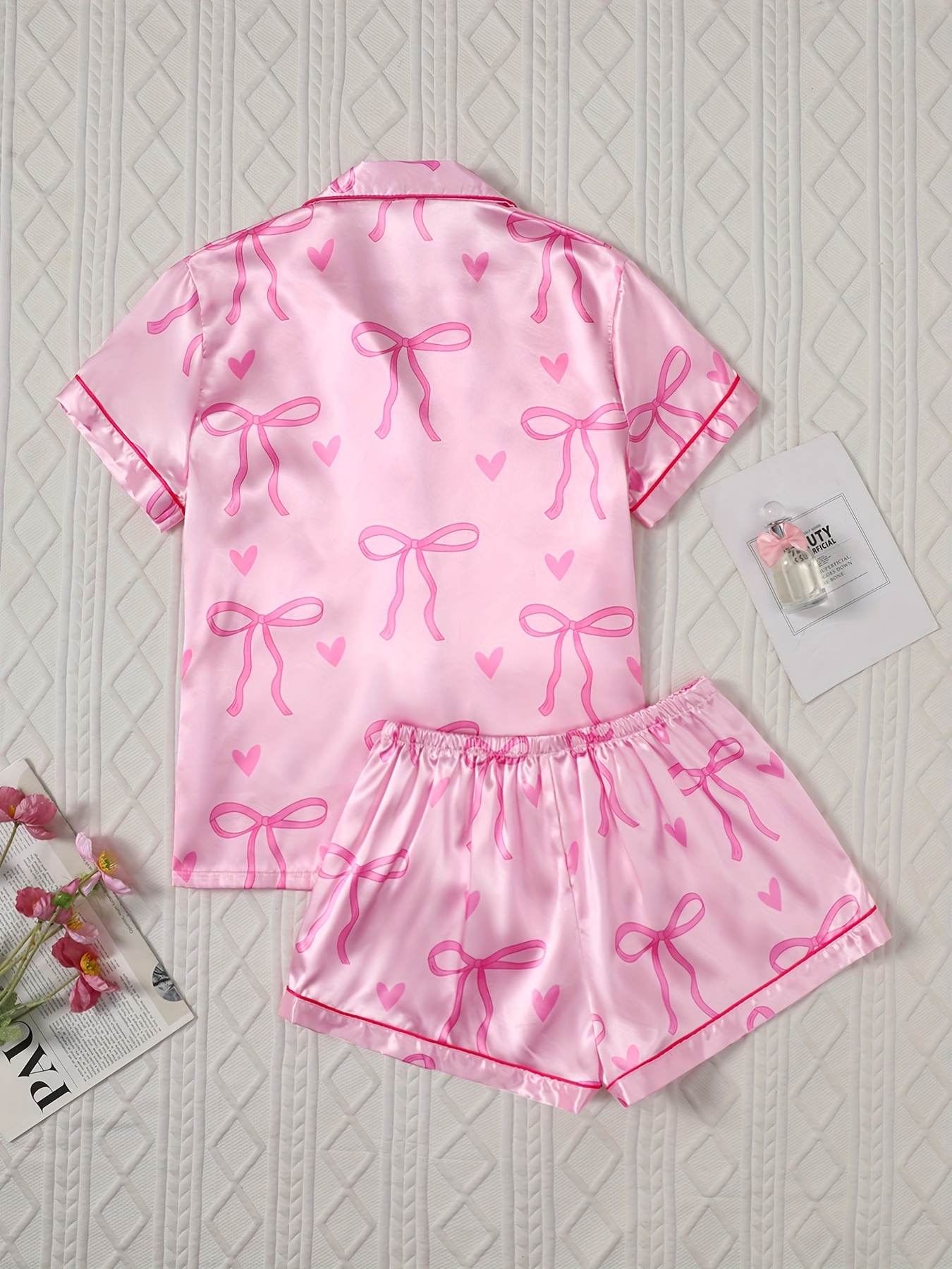 Women's Short Sleeve Pajama Set - Soft Cotton Blend Shirt And Shorts, Pink Sleepwear & Loungewear