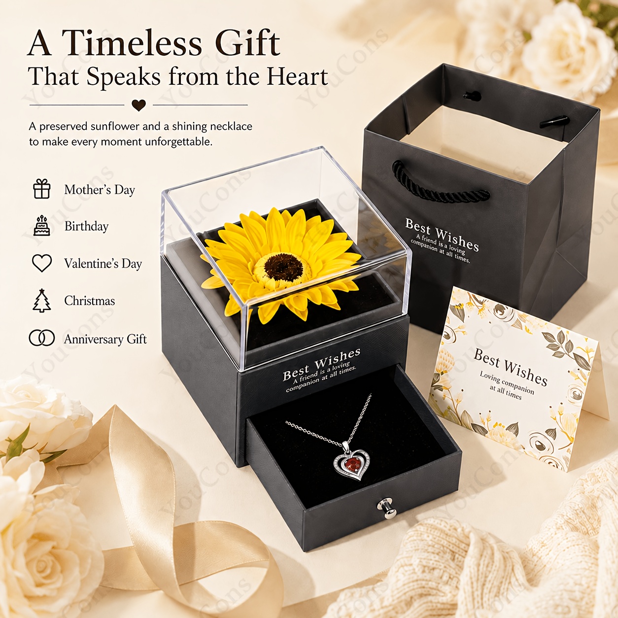 Double Heart Cubic Synthetic Zirconia Pendant Necklace Set