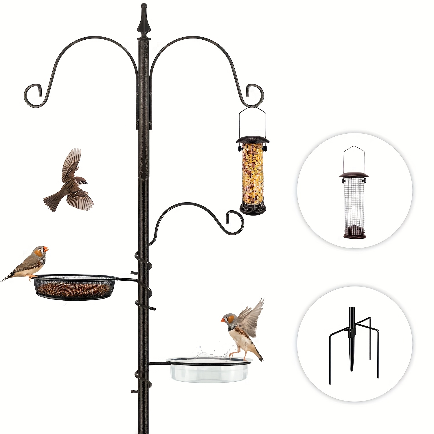 TEMU Bird Feeder Stand Pole, 76 Inch Bird Feeding Station Kit For Outside, Wild Bird Feeder Hanging Kit With Mesh Tube Feeder, Bird Bath And Mesh