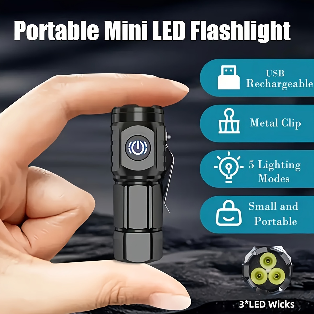 

Ultra-bright Mini Led Flashlight - Usb Rechargeable With 5 Lighting Modes, Durable & Bright For Outdoor Adventures, Camping, Hiking & Car Emergencies