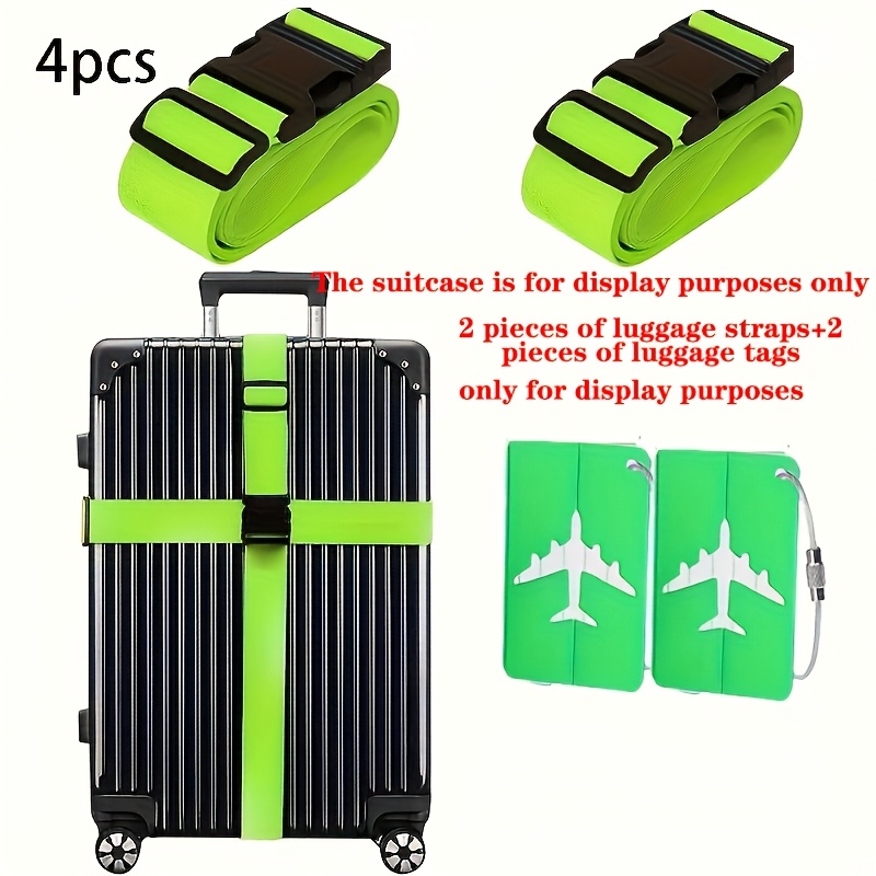 TEMU 4pcs Luggage Packing Strap Set, Luggage Straps And Tags| Style, Suitable For Handbags And Luggage, Tsa, Quick Identification Of Luggage,