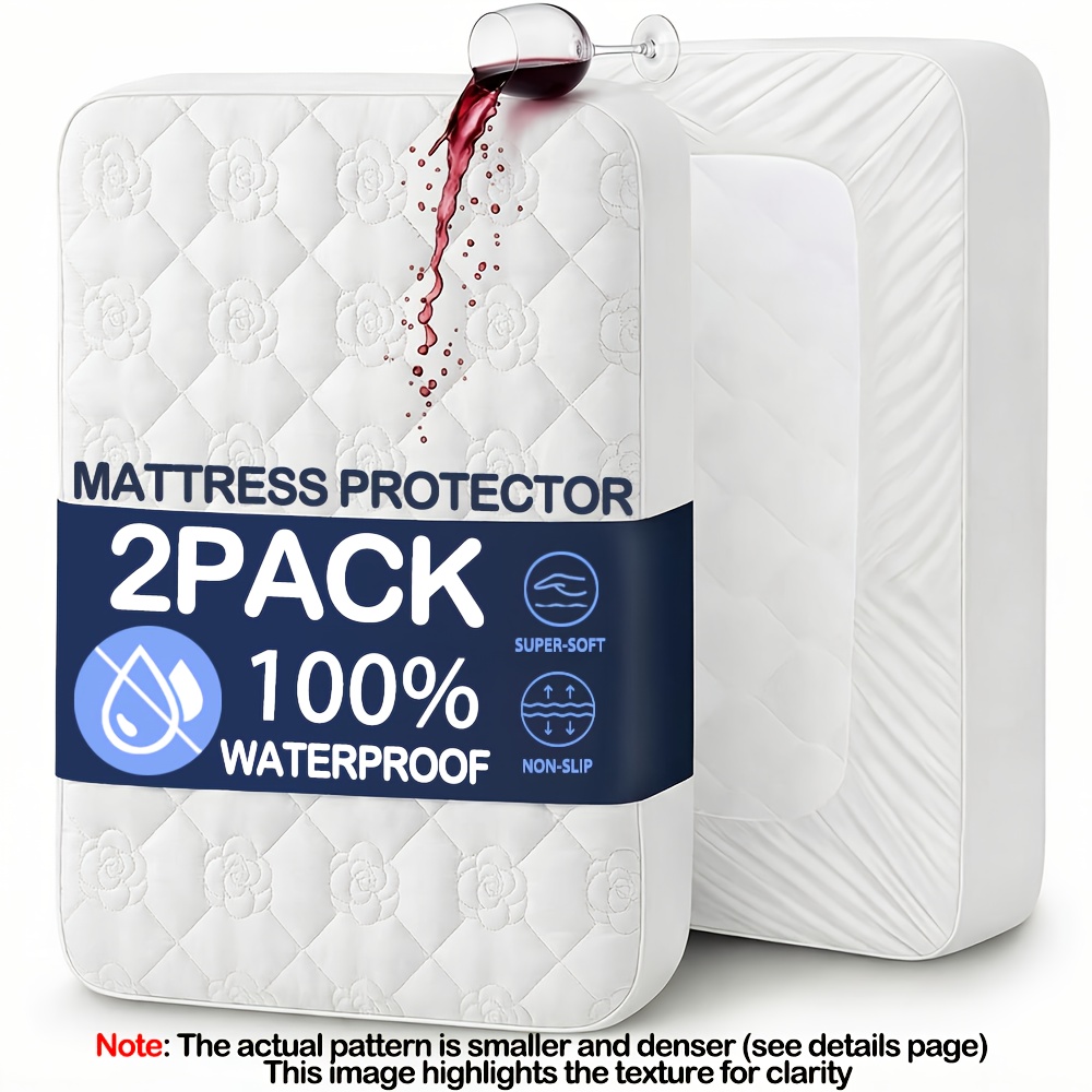 TEMU 2 protectores de colchón impermeables (opciones de de almohada) - Ropa de cama lujosamente cómoda y , sábana ajustable transpirable de bolsillo