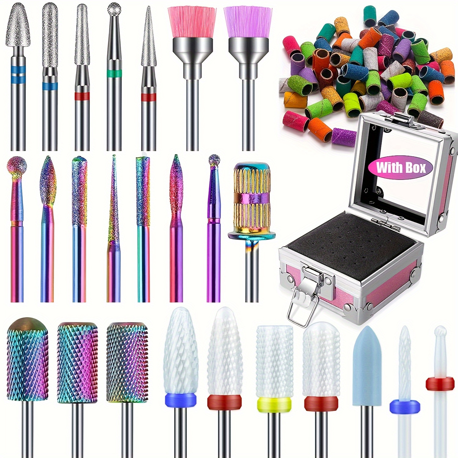 

25-piece Nail Drill Bit Set With Stand And 50 Sanding Bands, 3/32" Carbide Ceramic Diamond Bits For Acrylic Gel Nail Polish Removal, Manicure Pedicure Tools With Case - Unscented