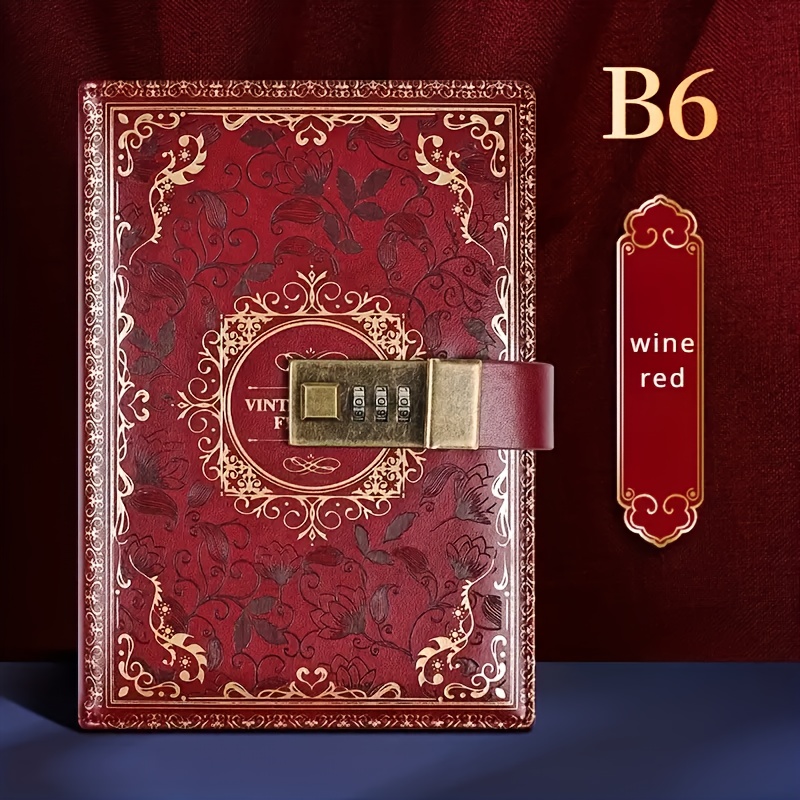 TEMU Vintage B6 Password Book With Lock, Ledger Student Notebook Diary, Stationery Notebook, Pu Leather 224 Page Notebook, Creative Ledger,