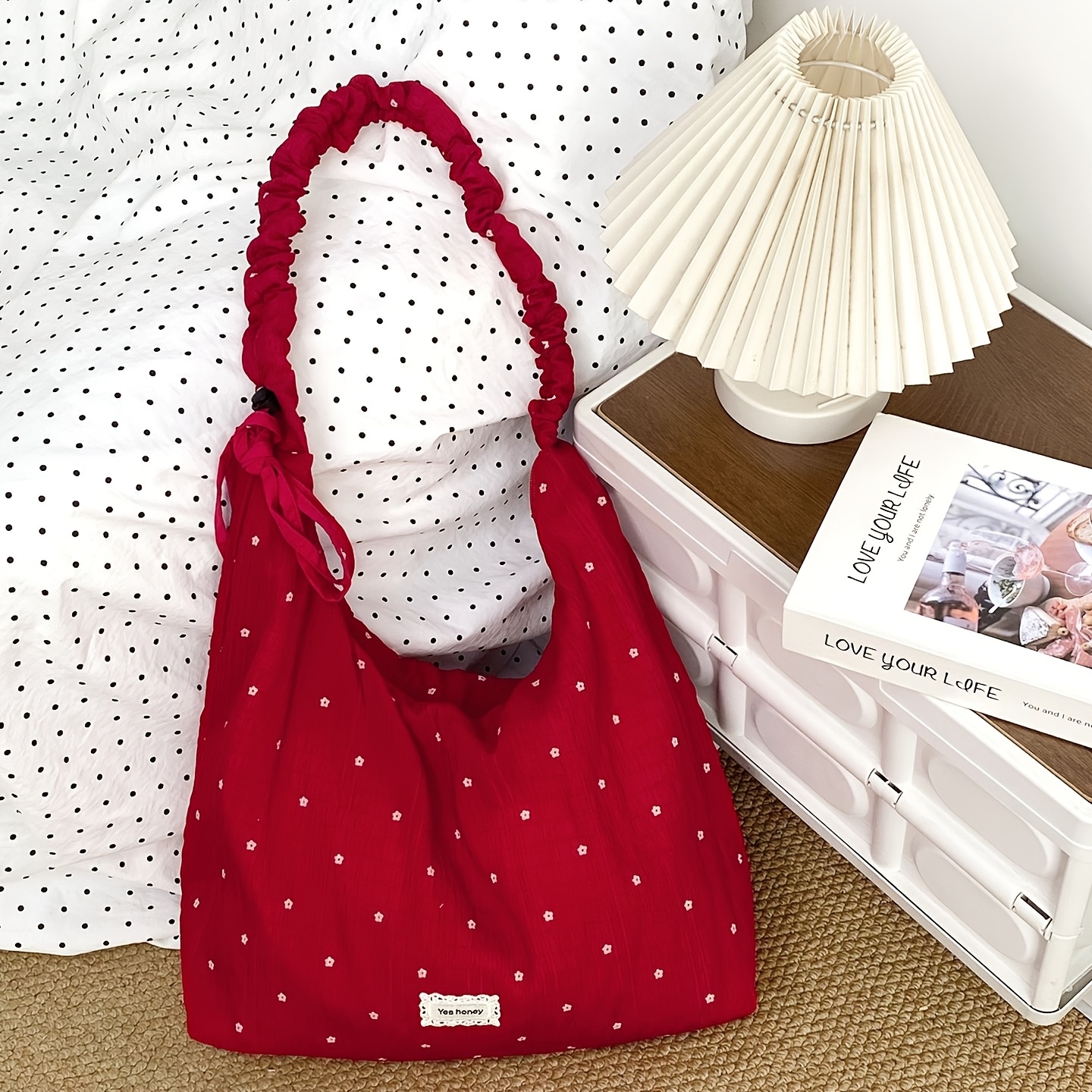 TEMU Nouveau Sac Bandoulière Style Printanier Frais, Grand Sac à Bandoulière Floral Grande Capacité pour Femme, Sac Décontracté de Style Coréen, Sac