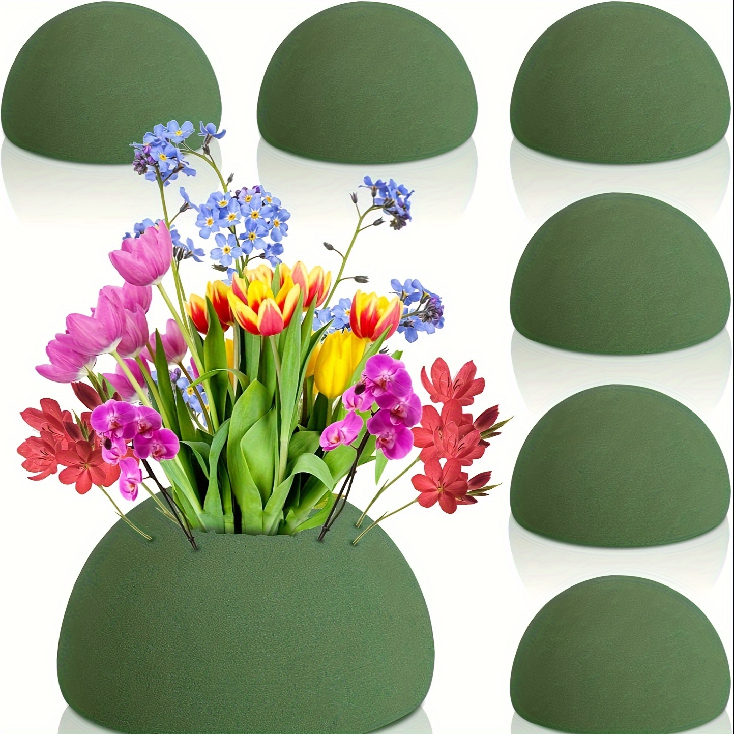 

6-pack Round Floral Foam Hemisphere - Reusable, Easy-to-cut Craft Foam Blocks For Diy Arrangements, Weddings, Party, Home Decor - All- Foam For Artificial Plants