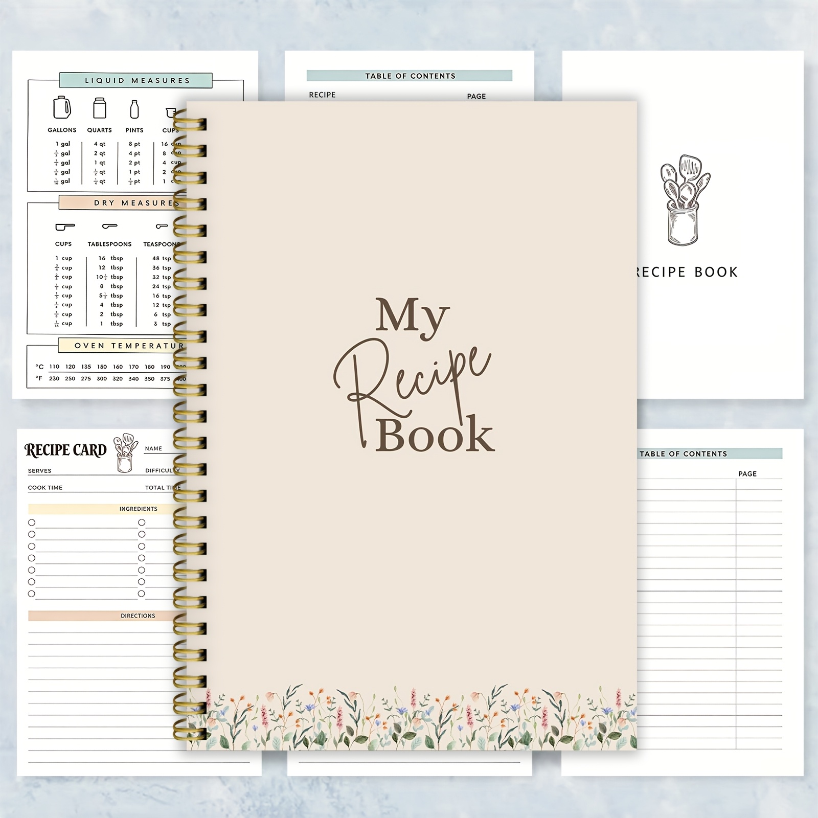 TEMU 2d Flat 1pc Fun Recipe Spiral Notebook Elegant Floral A For Kitchen Healthy Recipe Planning Gift Family Recipe Planner Cooking Record Baking