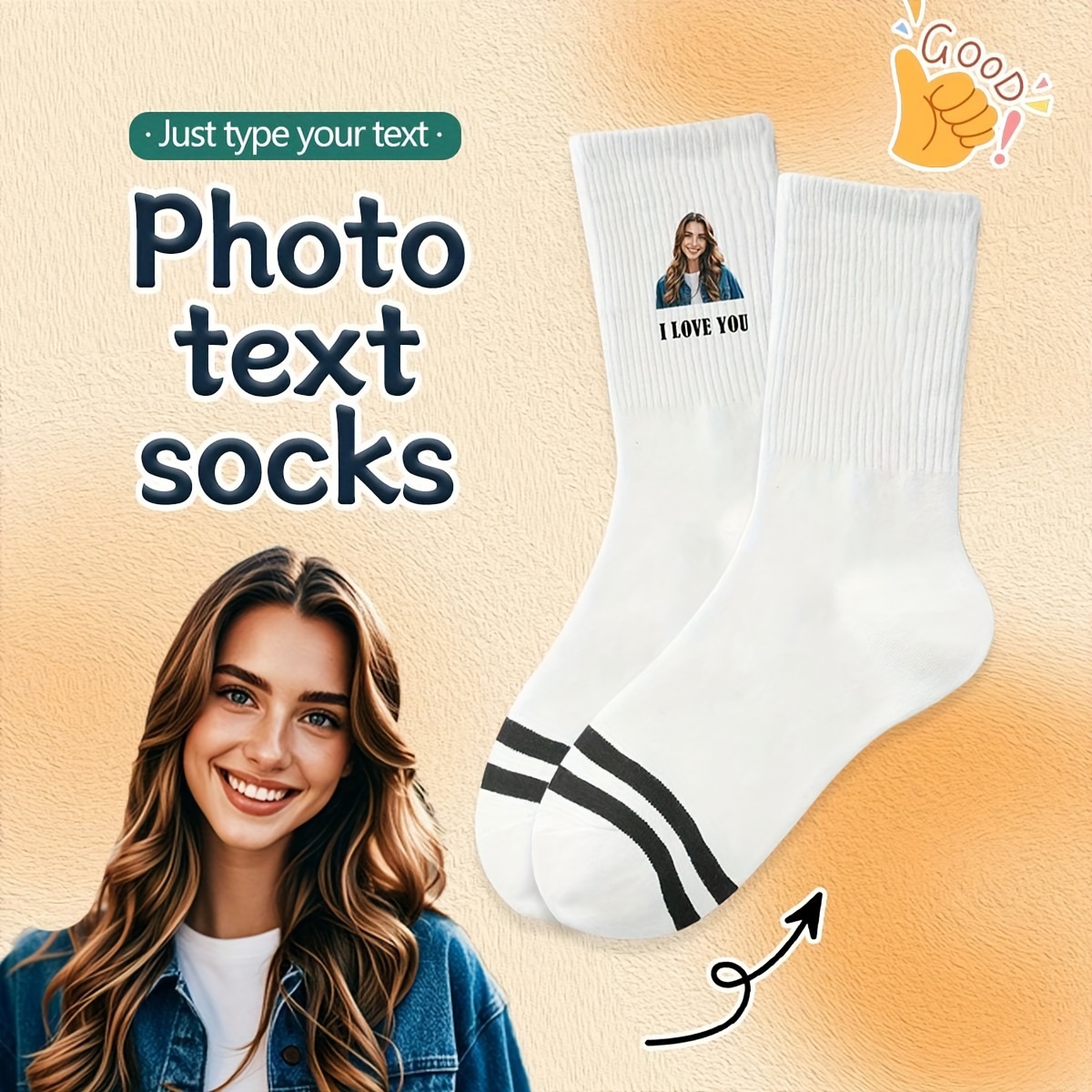 Image of 1 Pair Custom Photo Mid-calf Socks For Men - Personalized Valentine's Day & Birthday Gifts, , Hand Wash Only, Fun For Him, Cute Socks, Comfortable Footwear, Comfortable Wear