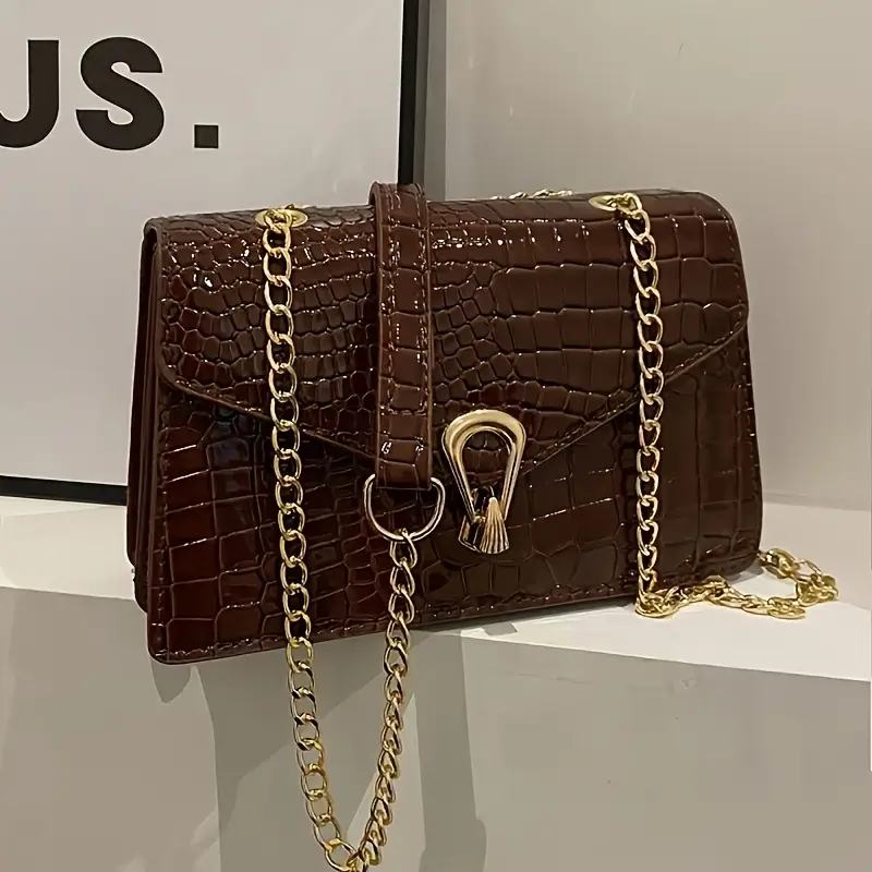 elegant crocodile pattern crossbody bag with clasp in white black rose red green luxurious polyester lined handbag for women evening handbag elegant handbag glossy details 6