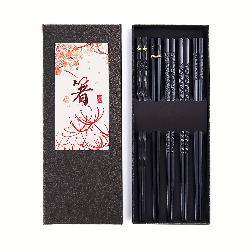 

5 Pairs Japanese Chopsticks, Reusable Fiberglass Chopsticks, Lightweight Non-slip Chopsticks For Sushi, Noodles, Premium Fancy Chopsticks With Gift Case,,dishwasher Safe, 9.57 Inch
