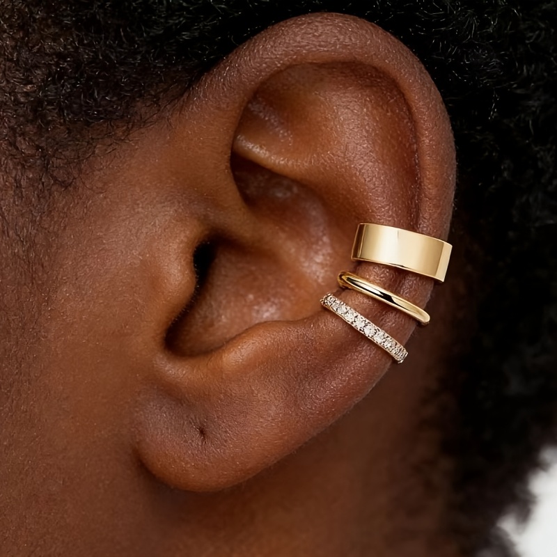TEMU 3pcs Women's Fashionable Copper Clip-on Earrings, Micro-pave Synthetic Synthetic Zirconia, No Piercing Required, Suitable For Women' Casual And