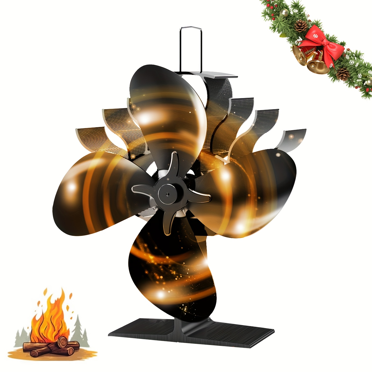 

1pc Heat Powered Wood Stove Fan, 4-blade High- Remote Controlled Fireplace Fan, Polished Aluminum Construction, Non-electric For Wood/burning Gas/pellet Stove