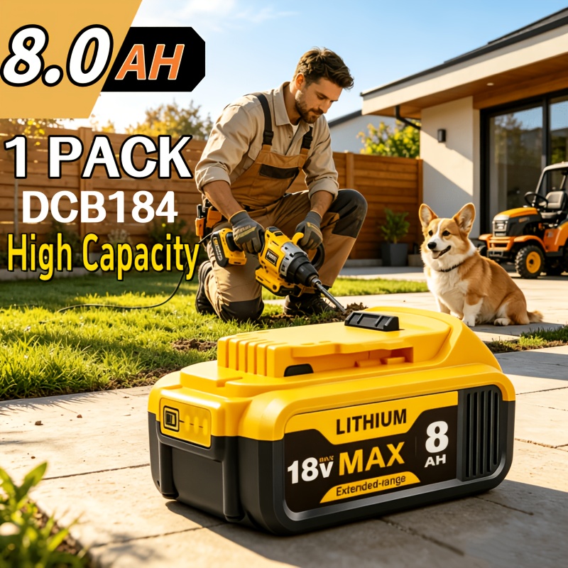18v 8.0ah Lithium-ion Replacement For 18v 8000mah Compatible With Dcb200 Dcb180 Dcb181 Dcb201 Dcb200-2 Dcb185 Dcb186 Dcb187 Dcd/dcf/dcg Series Power Tools