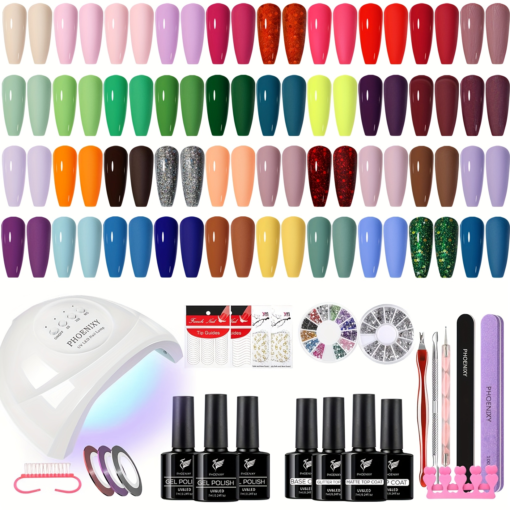PHOENIXY 61pcs Gel Nail Polish Kit With U V Light, 40 Colors Gel Nail Polish Set With 4pcs Base Top Coat Manicure Starter Gifts For Women