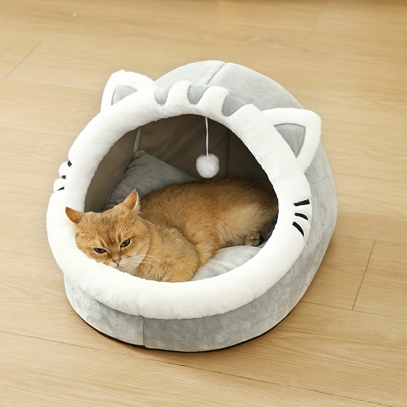 TEMU 【高級】ペット用猫ベッド、暖かい洞窟風猫ベッド、おしゃれでお手入れ簡単、猫・ウサギ・子犬・ハムスターに最適、室内用