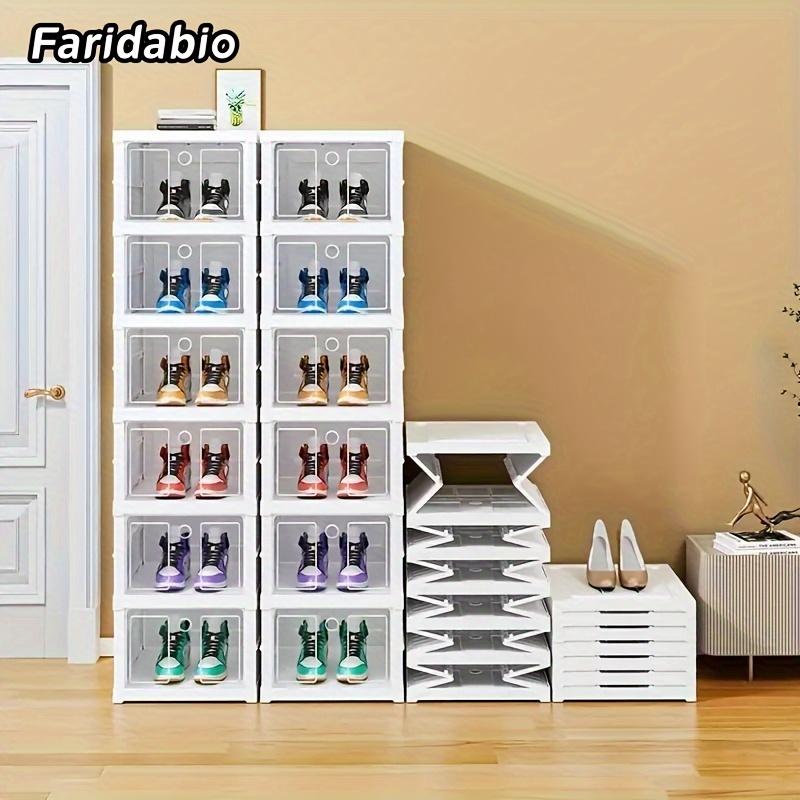 

Faridabio 3-layer/6-story Folding Shoe Rack, Plastic Dustproof Stackable Storage Box With Clear Front Door – Space-saving Organizer For And Bedrooms, Shoe Storage Organizer, Faridabio