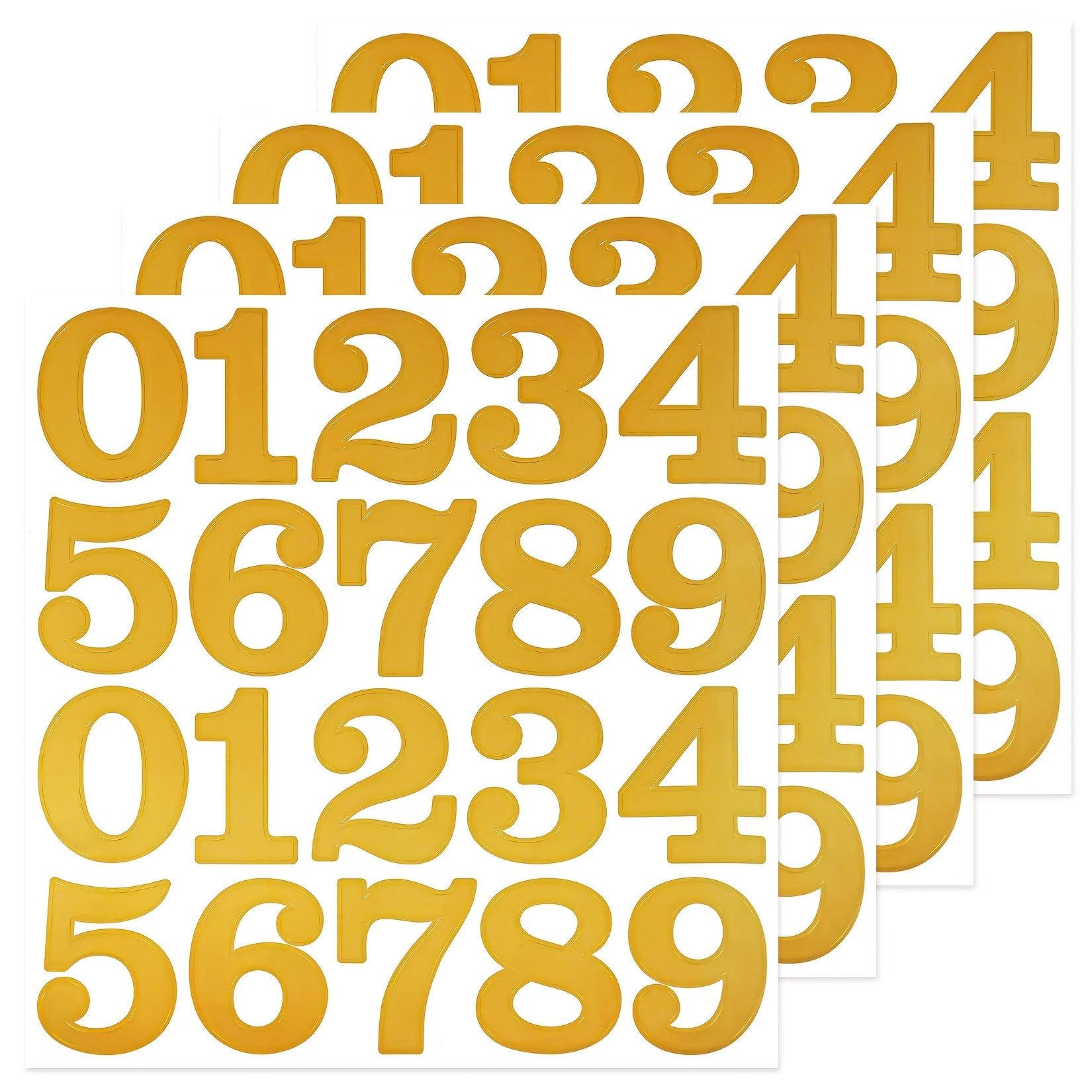 TEMU 4 Sheets / 80pcs Of 2-inch Golden Vinyl Number Stickers, Self-adhesive 0-9 Number Stickers, Suitable For Mailboxes, Door Signs, Drawer Labels,