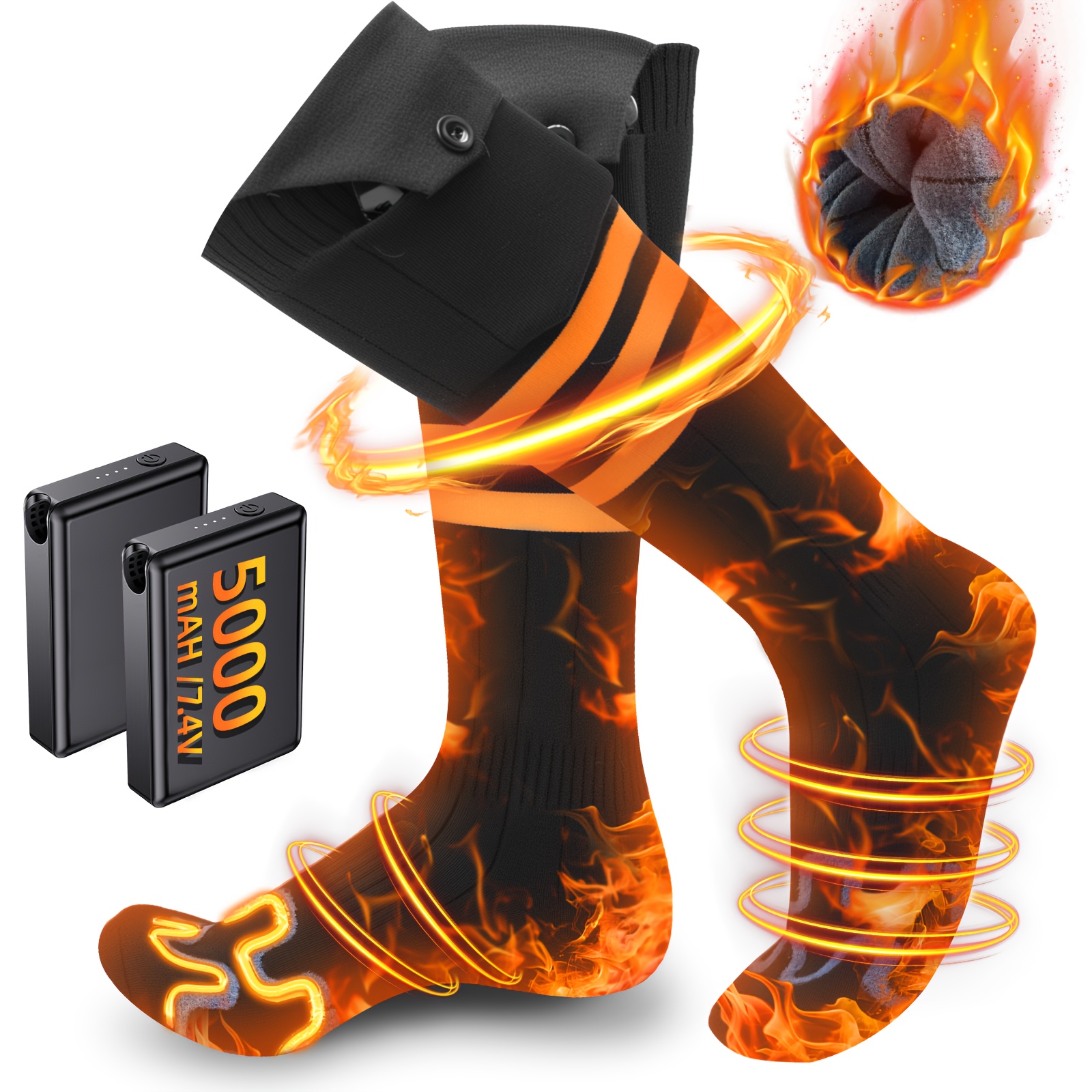 TEMU Heated Socks, Winter Fleece Warm Socks For Men Women, 2 X 5000mah Rechargeable Battery Heated Socks With 4 Settings, Electric Foot Warmer Socks
