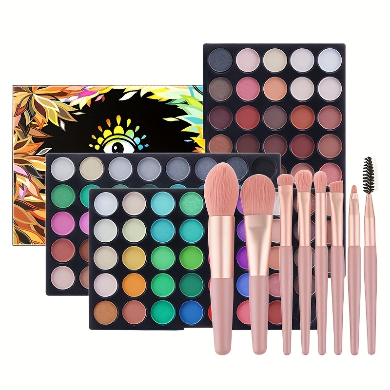 TEMU 120 Color Eye Shadow With 8 Makeup Brushes Multi Color Eye Stage Makeup Cosplay Pearlescent Matte Multi Color Eye Shadow Day Gift