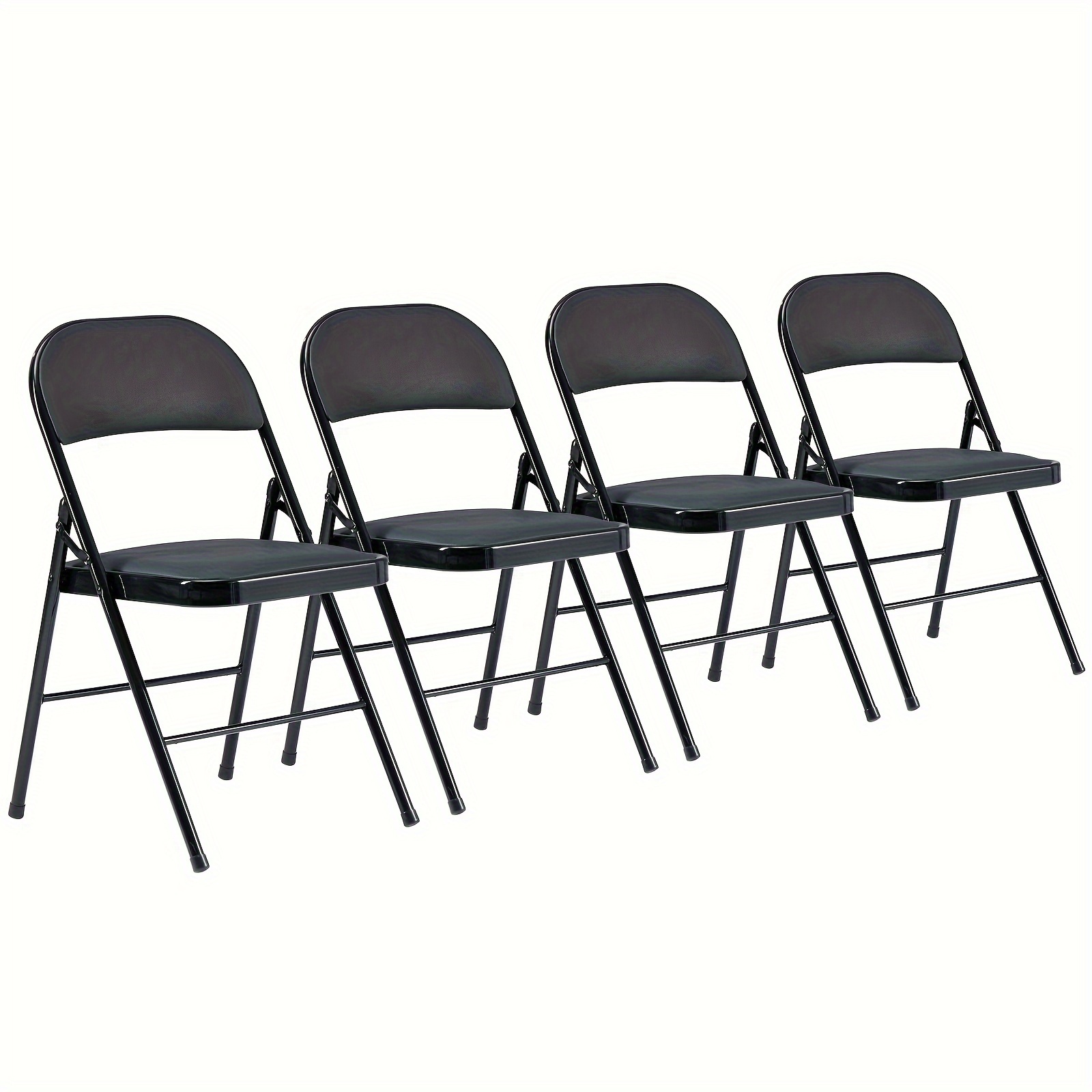 TEMU Set Of 4 Black Padded Folding Chairs - Durable , 330lbs Capacity, Portable & Stackable - Ideal For Home, Office, Weddings, Indoor & Outdoor Events, Foldable Chair