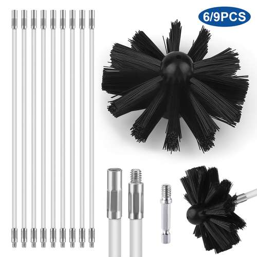 2-Pack Round Chimney Flue Cleaning Brush – Steel Wire, 20cm, Black, For Fireplace Stove