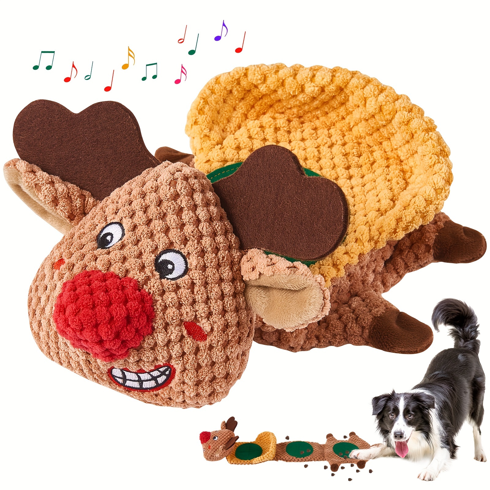 TEMU Interactive Cartoon Reindeer Plush Toy With Treat Dispenser For Dogs - All Breed Sizes, Christmas Themed And Feeding Toy, Ideal For Small To Large Dogs, Perfect Holiday Gift