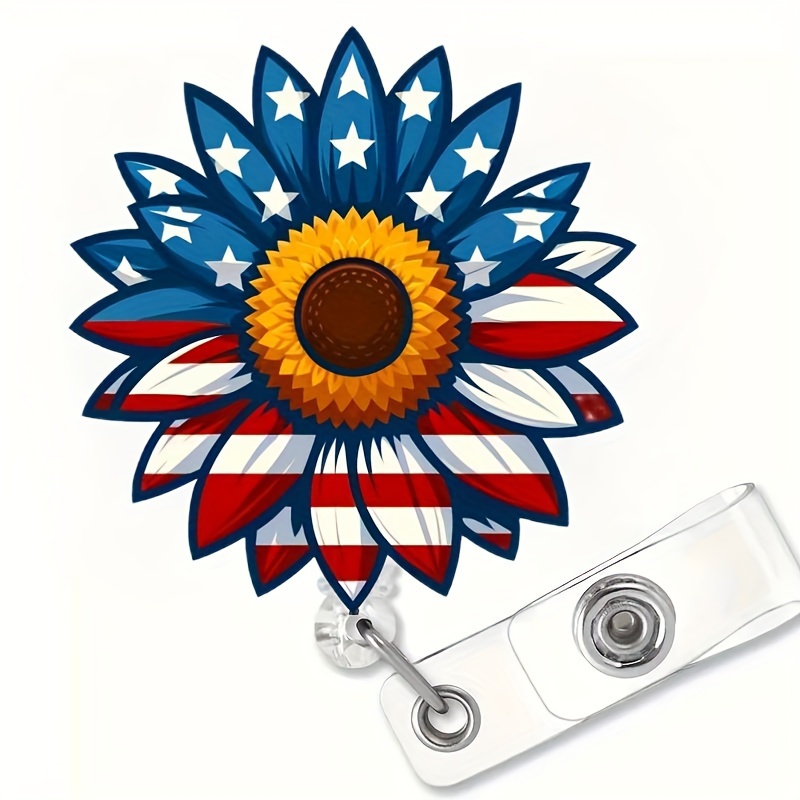 Flag Sunflower Reel Holder Retractable Id Clip Nurse Nursing