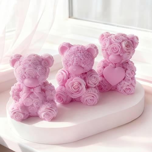valentines day bear candle and scented wax silicone molds flower bowtie heart bear resin diffuser and plaster figurine molds gift box