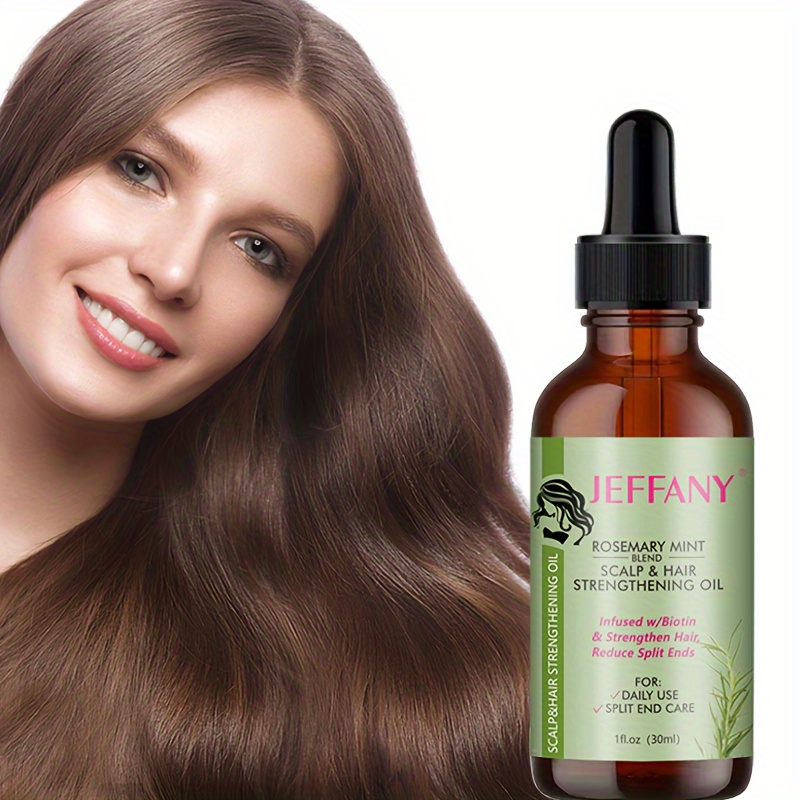 

Rosemary Mint Scalp & Hair Strengthening Oil With Biotin & Essential Oils, Hair Care Essential Oil, Repairs Split Ends, Suitable For All Hair Types