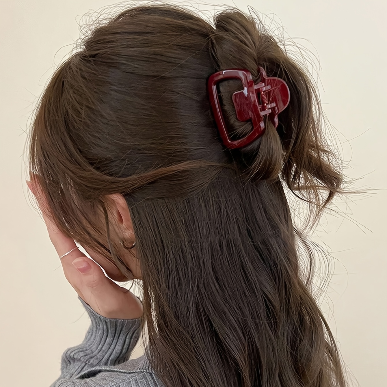 TEMU Red Hairpin Shark Claw Hair Clip Hair Additions