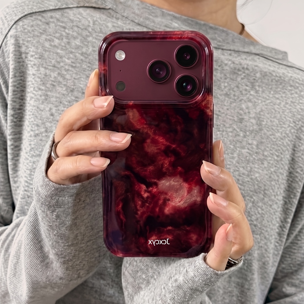 TEMU Phone Case: Luxury Amber Ombre Aesthetic Phone Case For Iphone 18 17 Pro 15 14 13 12 Pro In Burgundy Red Soft Back Cover