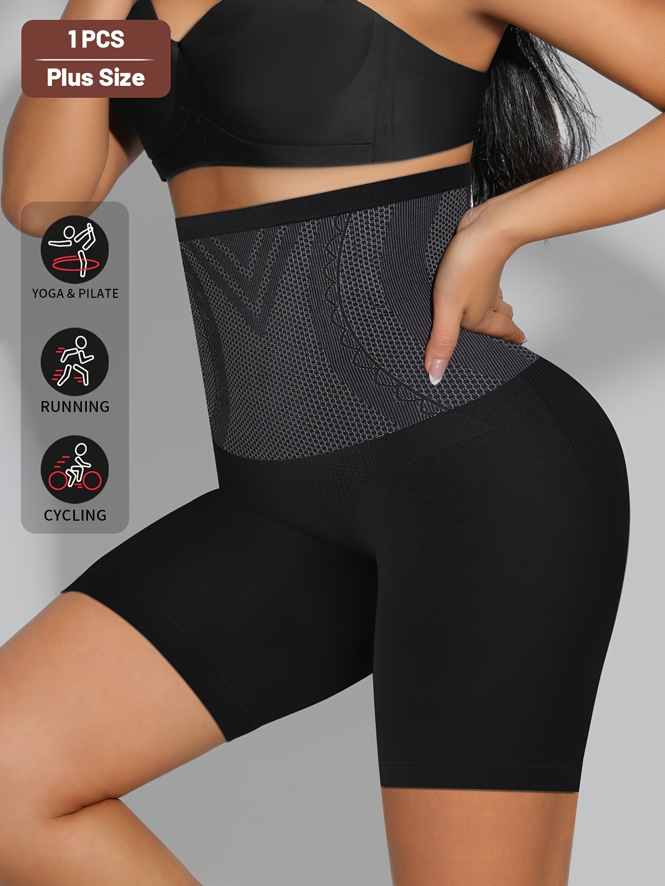 1pc Plus Size Elegant Underwear, Women'S High Waist Tummy Control Seamless Shapewear Box Briefs