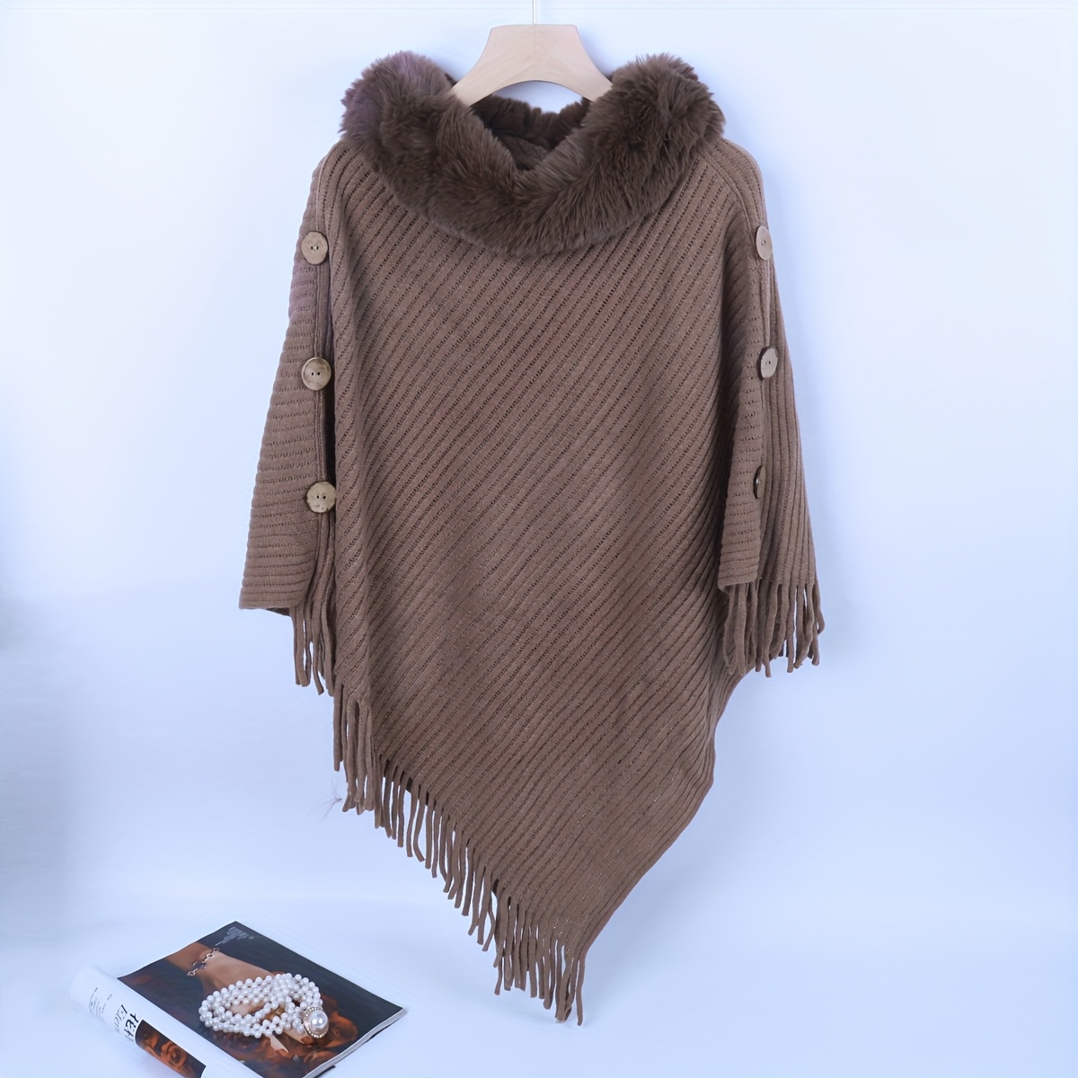 TEMU Autumn Winter New Hooded Cloak Western Cross-border Mid-length Design Side Button Shawlchristmas Gift, Christmas Colors, Christmas Day&christmas