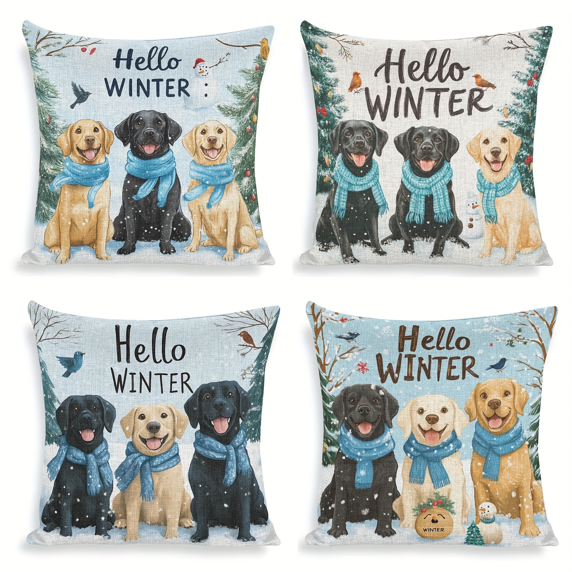 

4pcs Set 18x18, Decorative Polyester - Snowman & For Sofa, , Bed, Car,
