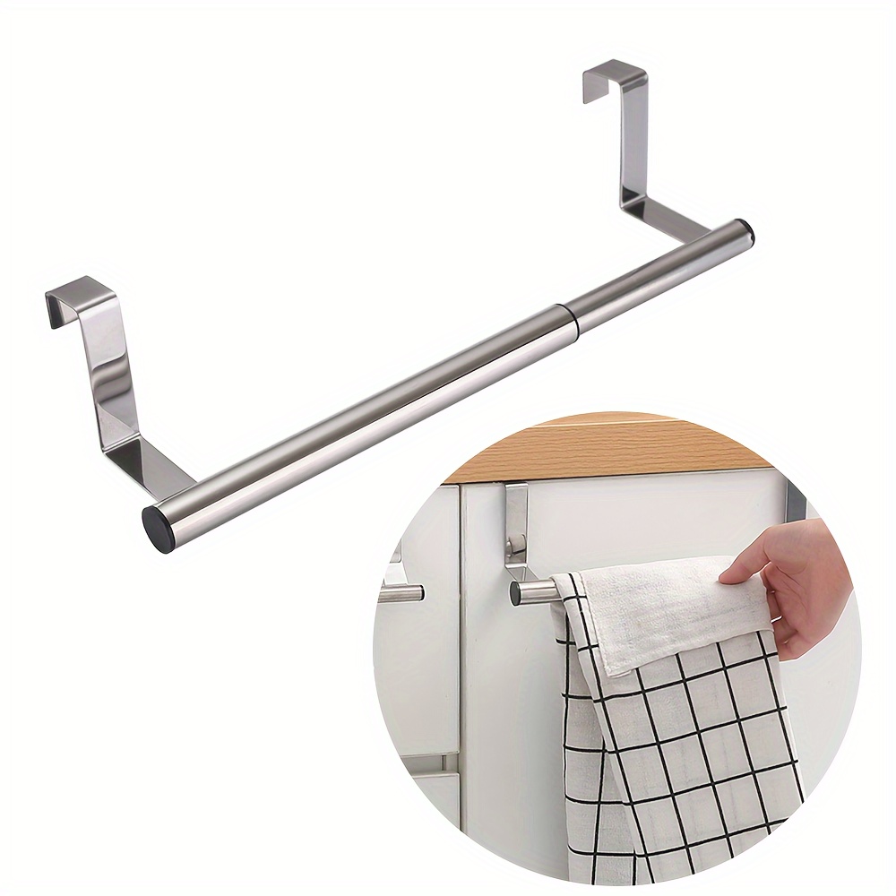 

2pcs Stainless Steel Towel Rack - Cabinet Door Hooks For Kitchen & Bathroom, Over-the-door Hanging Storage, Towel Rack For Bathroom