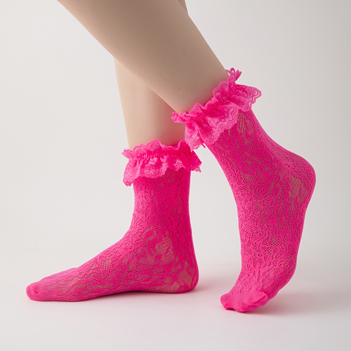 E-shop 1 Paar Damen Mid-Calf Socken mit Spitzenrüschen an der Knöchel, geeignet zum Tanzen, für Partys und Geburtstage
