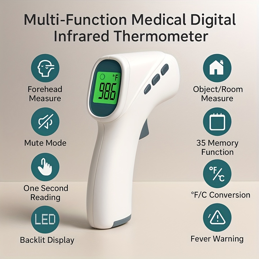 KINGCLINIC Non-Contact Forehead Thermometer - Digital/ Display Thermometer with Windproof, Ultra-Accurate 1° precision for & Use, Non-Invasive for s & (Battery, Compatible with