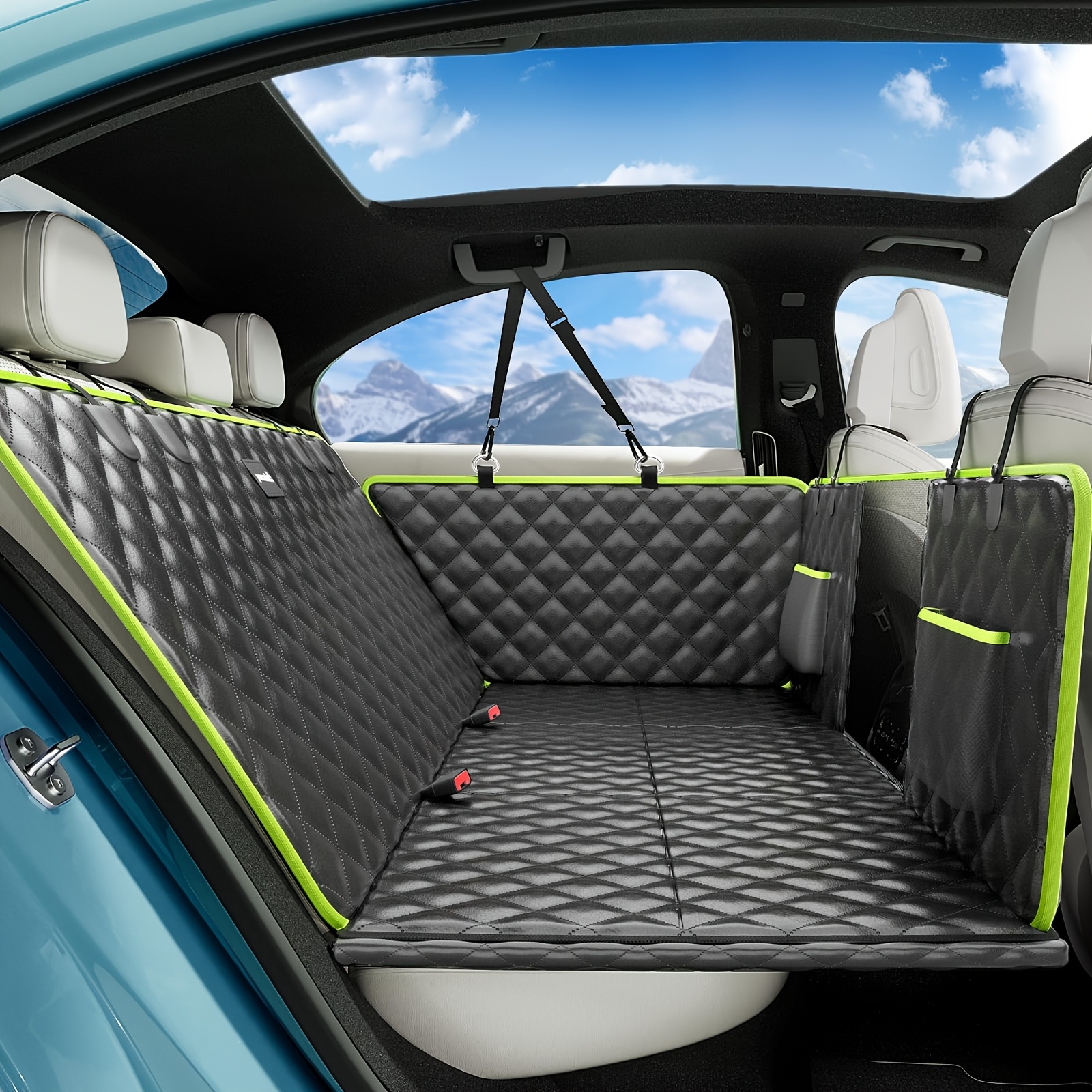 Image of Dog Car Seat Cover For Back Seat, Leather Fabric Back Seat Extender For Dogs 133 X 62 Cm, Foldable In Car, Hard Pvc Panels Bottom Support Up To 330 Lbs, For Cars/mid-size Suv/small Truck