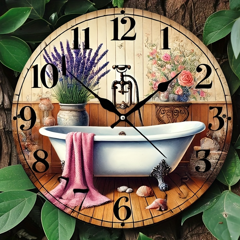 

1pc, Non Real Clock, 2d/flat Non 3d, Bathtub With Lavender - Vintage Metal 7.8x7.8-inch Aluminum Painting, Bedroom And Living Room, , Bar, Coffee Shop, Garage Decoration, Perfect Gift For , Room Decor